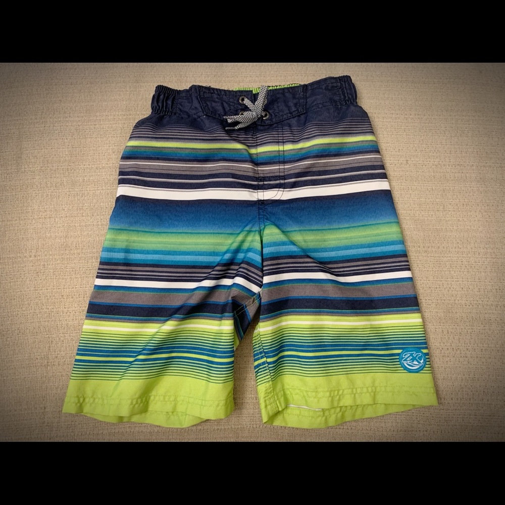 Boys Striped Swim Trunks